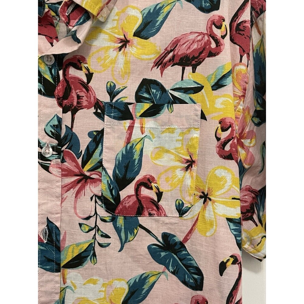 MASSIVE Brand Short Sleeve Button Front Pink Flamingo Print Shirt Mens Sz XL - Picture 3 of 5